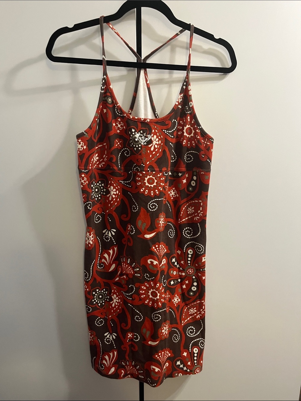 Roxy Athletic Dress Red Brown Floral Cotton Mini